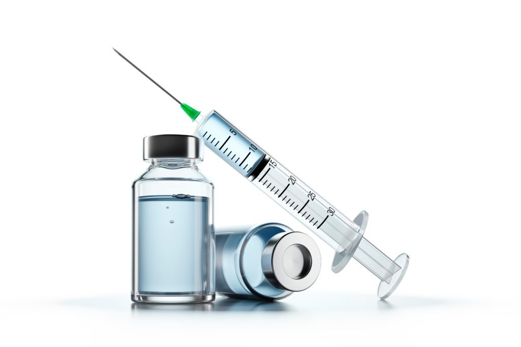 Glass vial with vaccine